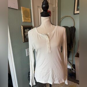 White Long Sleeve Henley Top